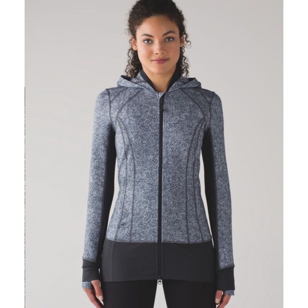Lululemon Athletica Womens Daily Practice Zip Up Hooded Jacket Gray Black Size 8